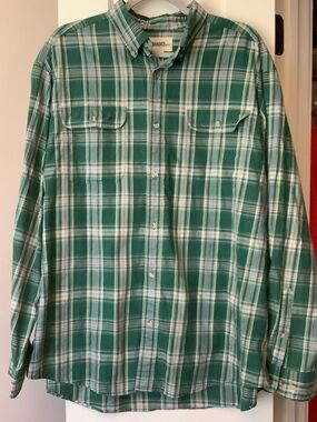 Gander Mountain Green and White Plaid Button-Down Shirt